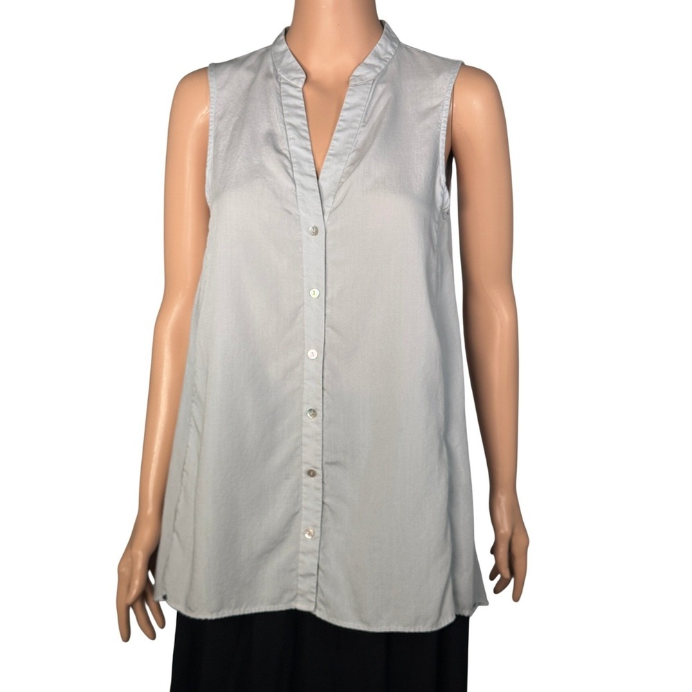 Eileen Fisher Tencel Sleeveless Button Down Tunic Top Blue Gray Size S/P